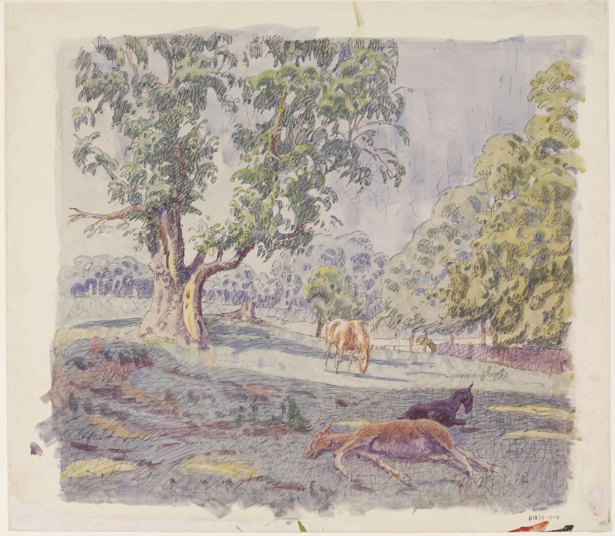 Colts on Lexden Hill, by Walter Bayes, watercolor, 1940