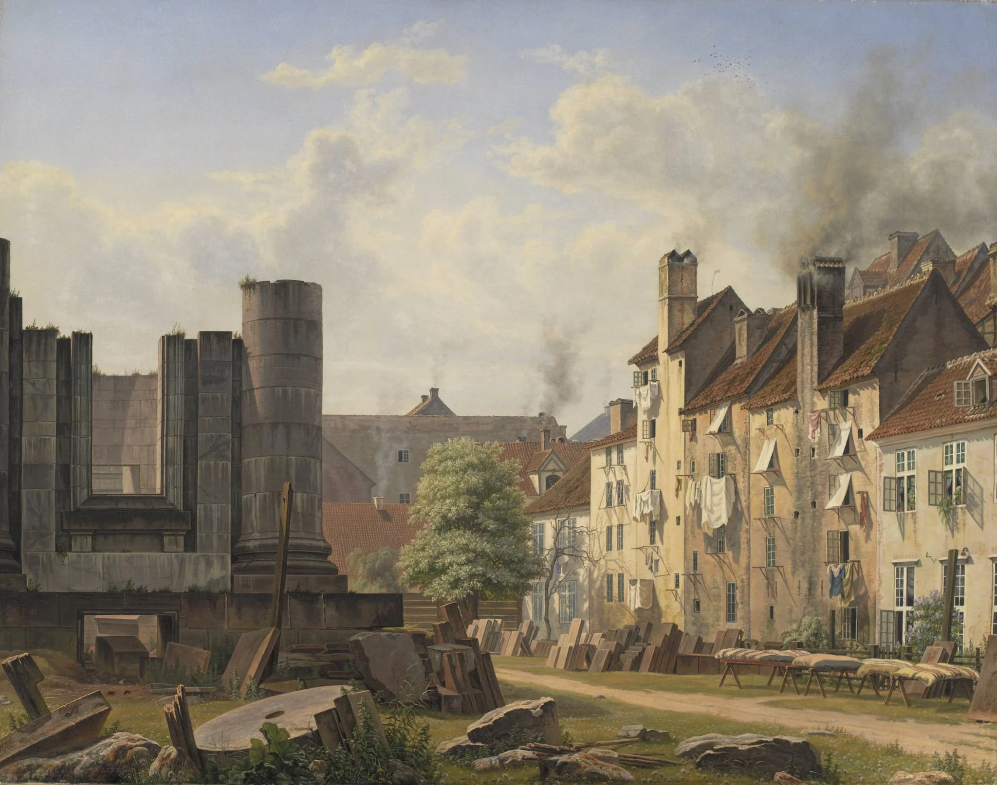 View of the Marble Square with the Ruins of the Uncompleted Frederik's Church, by Unknown, 1835