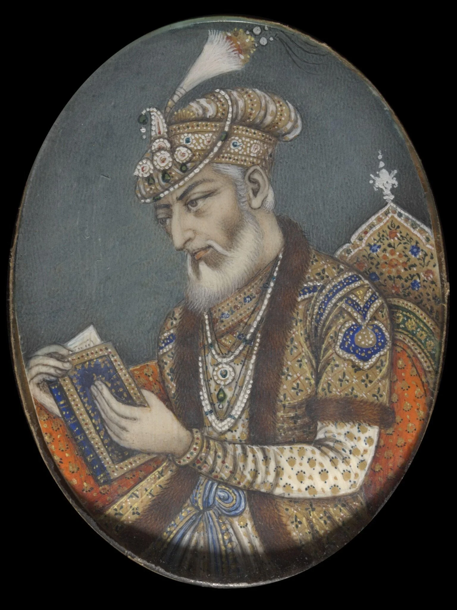 Four miscellaneous miniatures of Mughal emperors and an unidentified ruler., by Unknown, paint, 1865