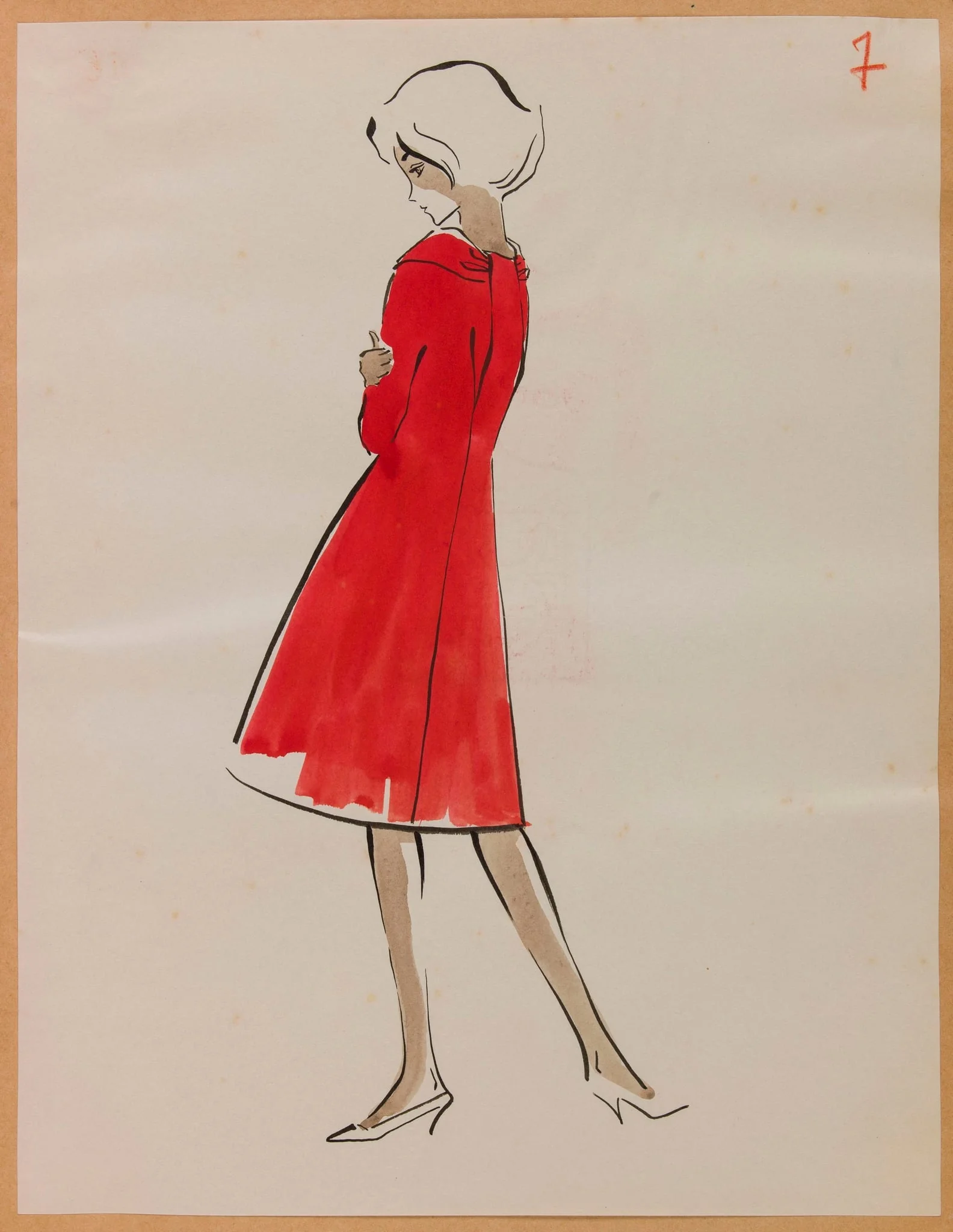 Robe vermillon, by Carven, 1957