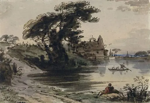 Landscape with pond and trees