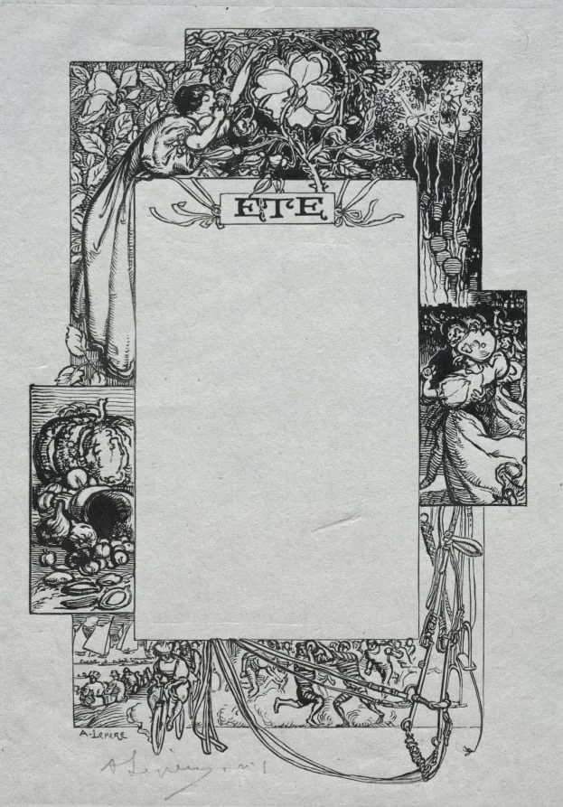 Paris Almanac, 1897:  Decorative Border, Summer, by Auguste Lepère, 1897