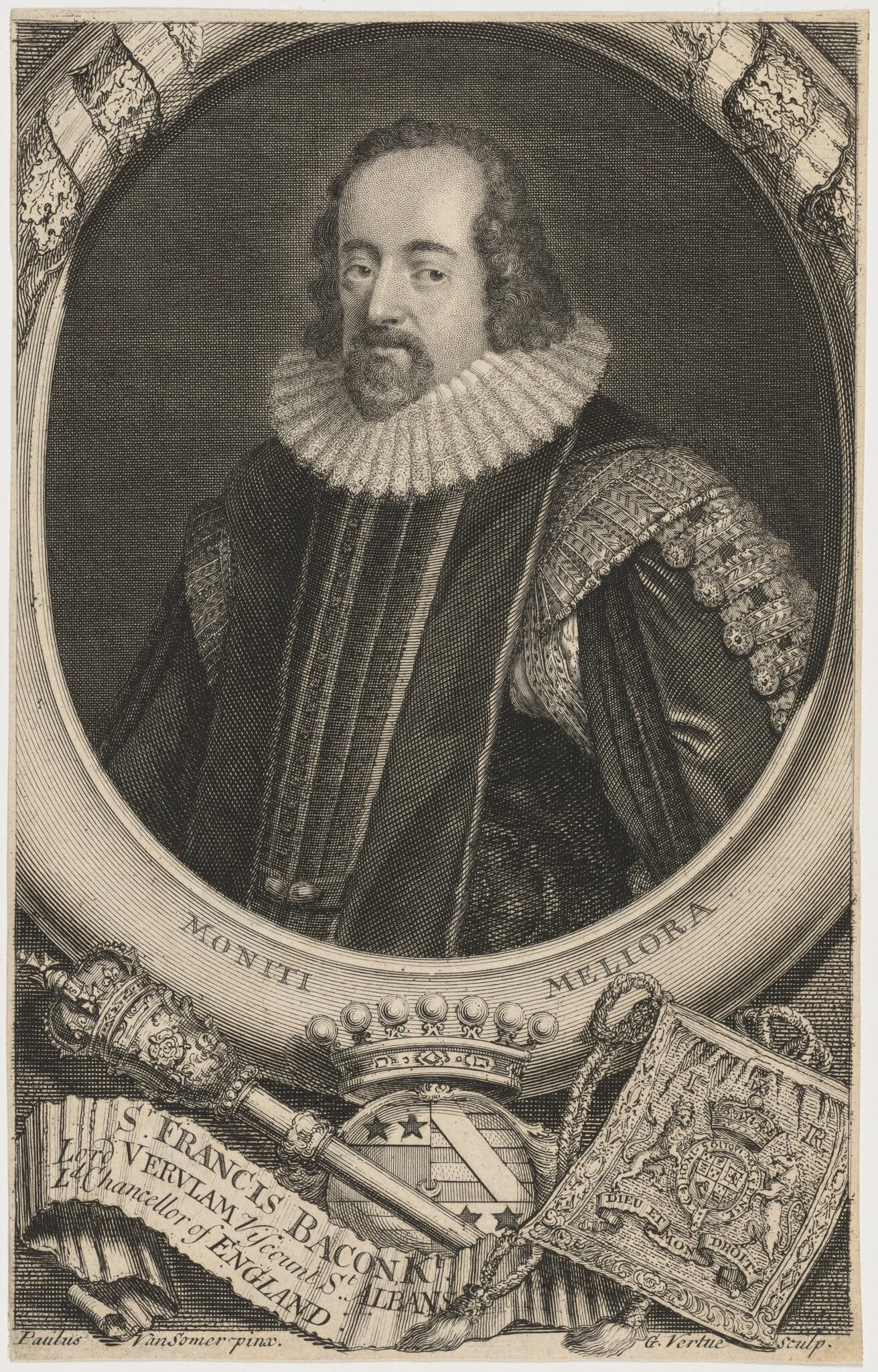 Francis Bacon, by George Vertue, ink, 1734