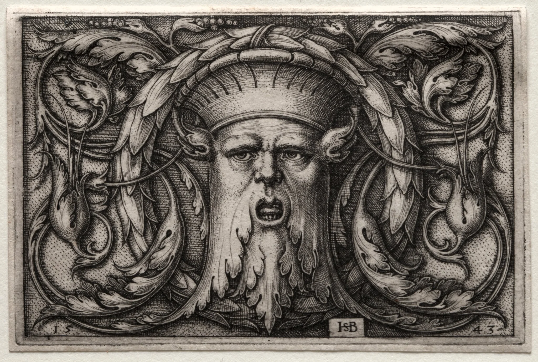 Ornament of Satyr's Head and Wreath, by Sebald Beham, 1543