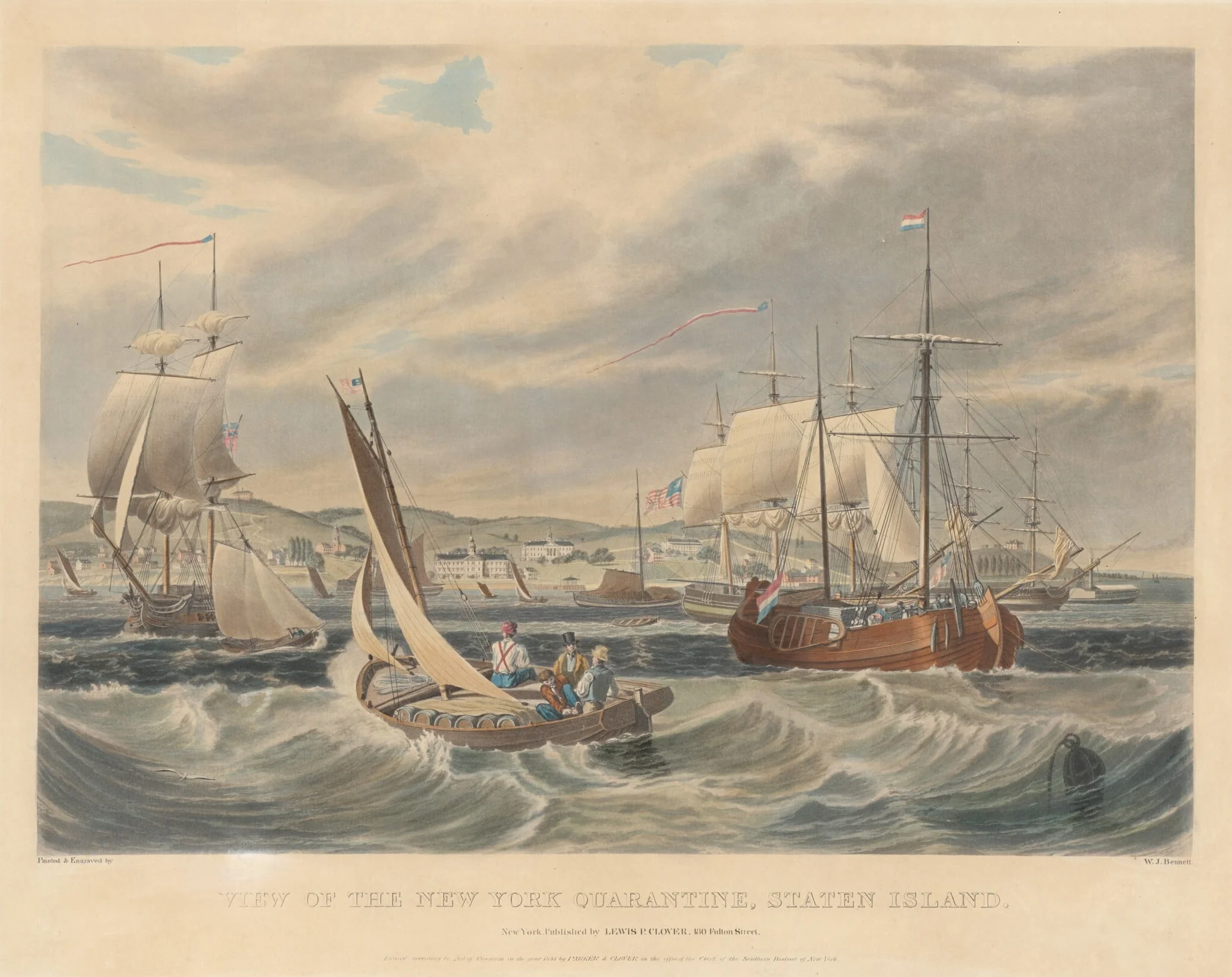 View of the New York Quarantine, Staten Island, by William James Bennett, ink, 1833