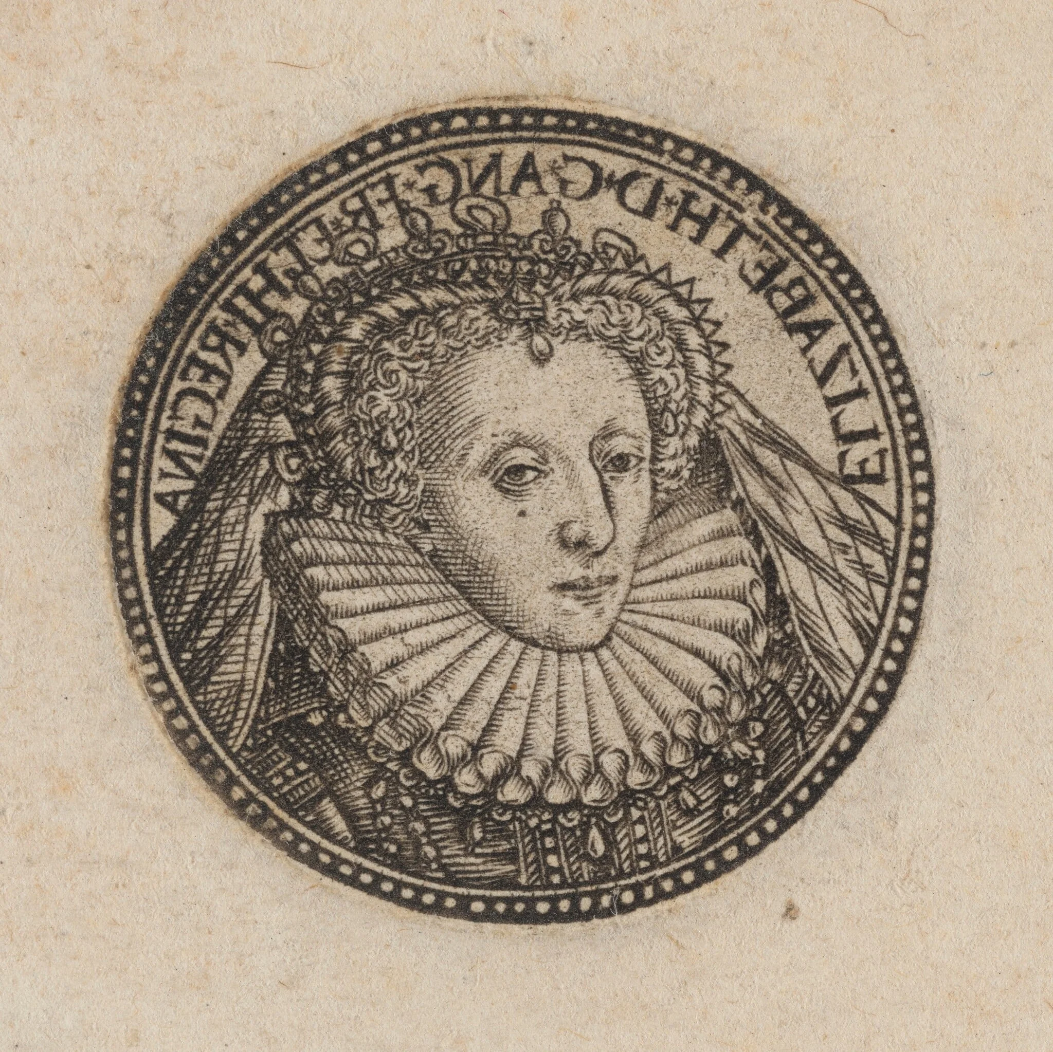 Queen Elizabeth [left half], by Dutch 17th Century, ink, 1650