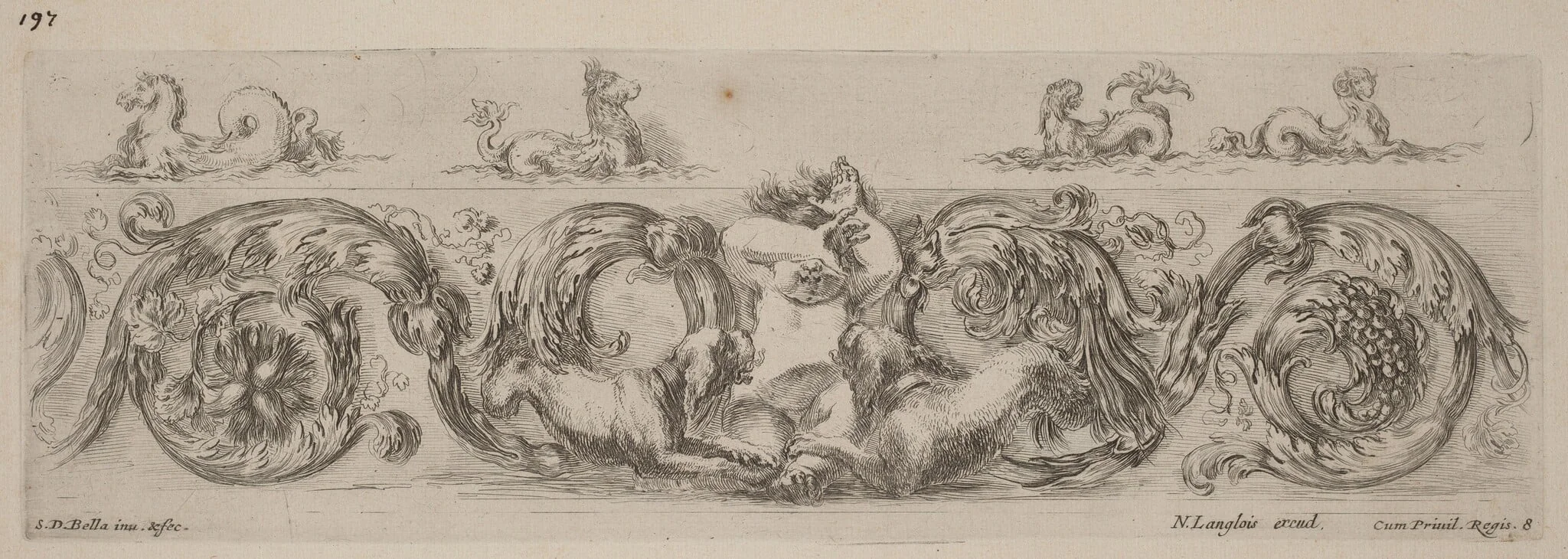 Ornamental Frieze with Marine Creatures, by Stefano Della Bella, ink, 1648