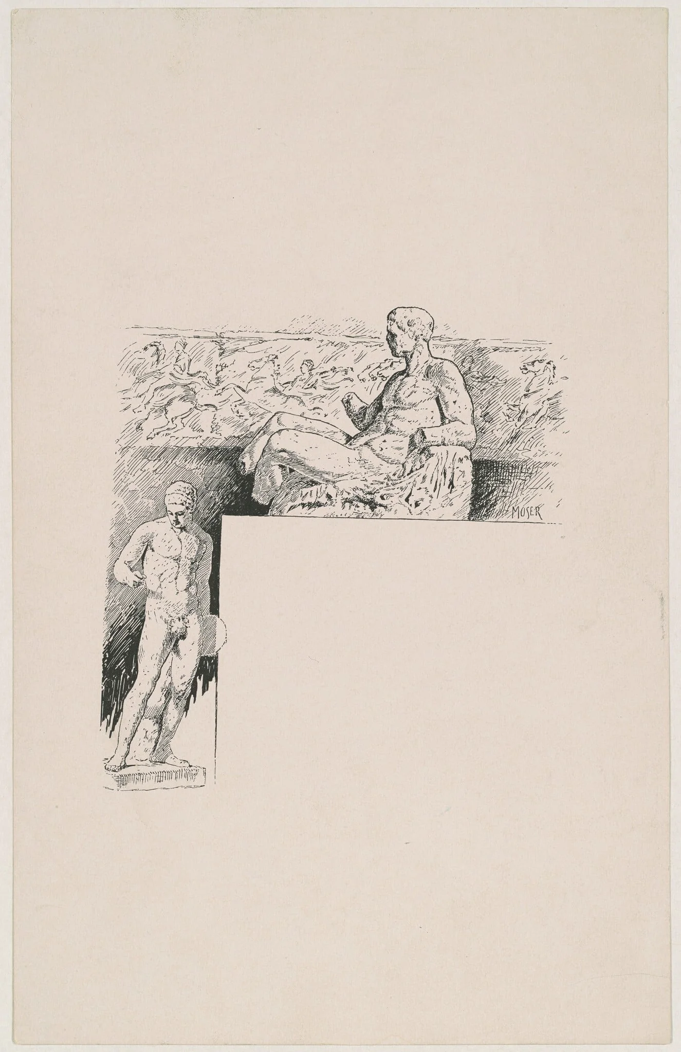 Casts from Antique Sculpture: The Parthenon, by James Henry Moser, ink, 1892