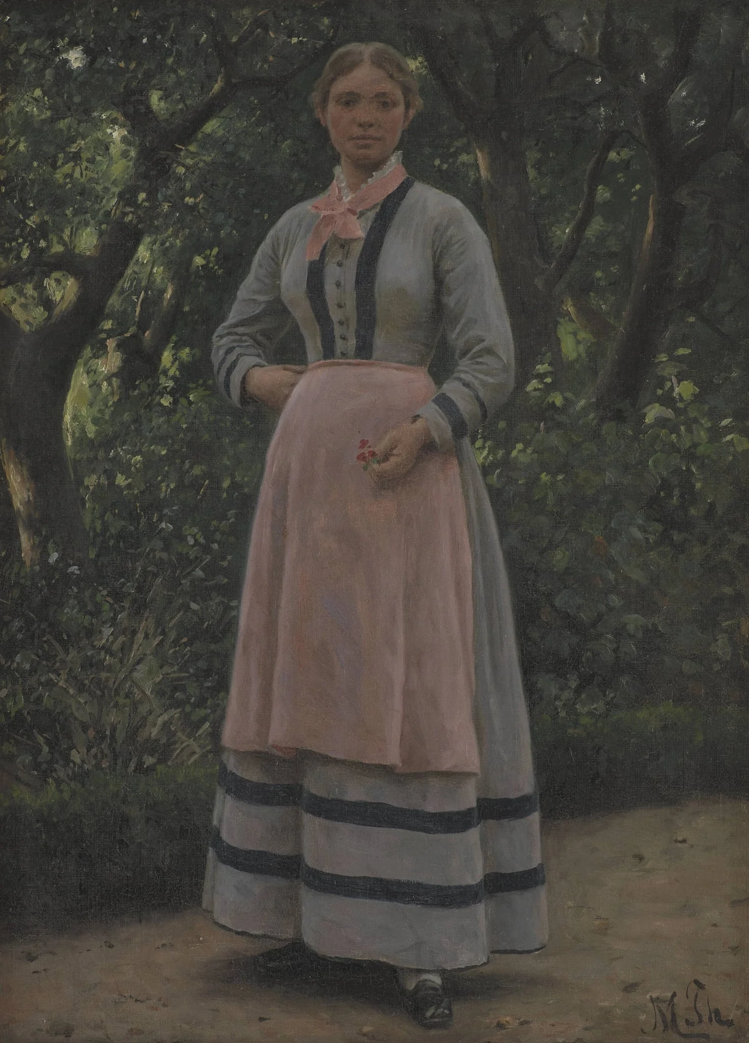 Ung pige i en have, by Unknown, 1895