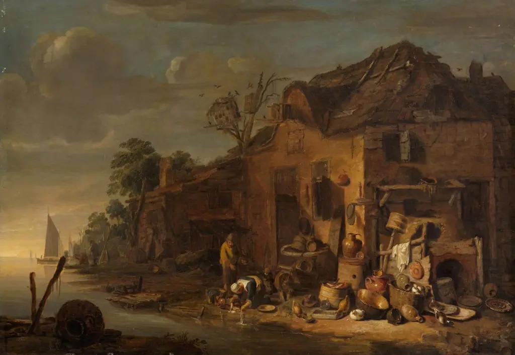 Landscape with farm at a river