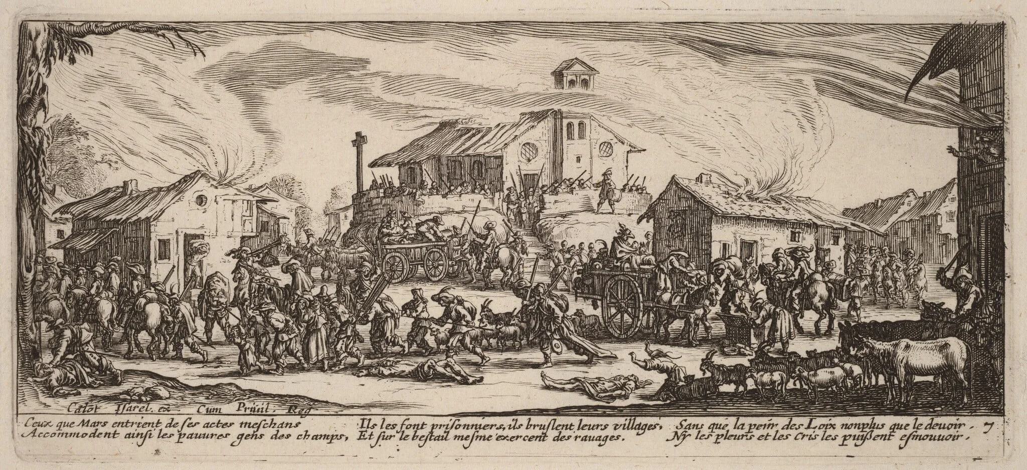 Plundering and Burning a Village, by Gerrit van Schagen, ink, 1642