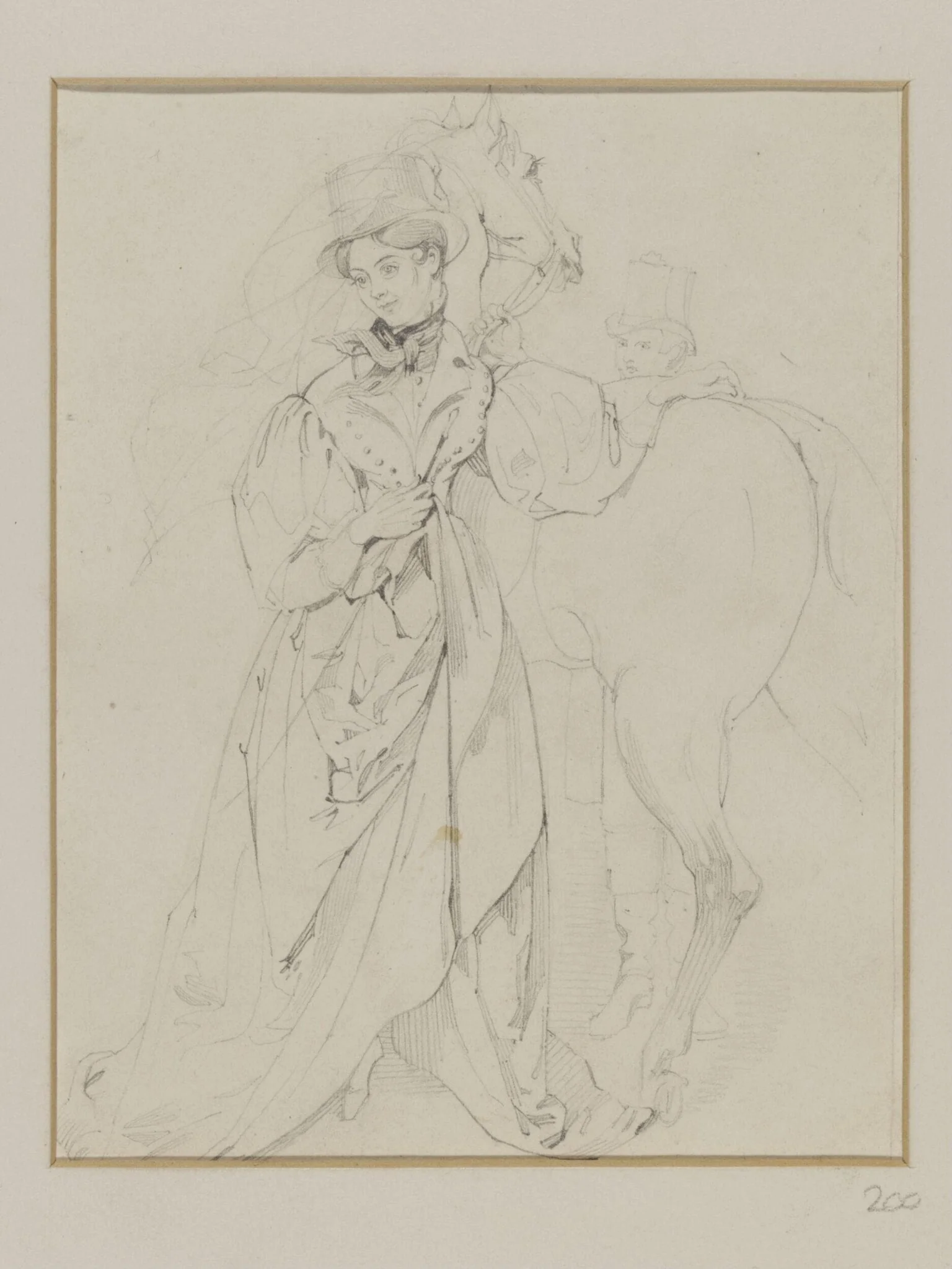 Study of a woman standing beside a horse, by Daniel Maclise, 1825