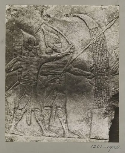 Assyrian slab of archers and spearmen, from the Palace of Shur-Bari-Pal (BC. 668-626), at Nineveh. ca. 660 B.C.