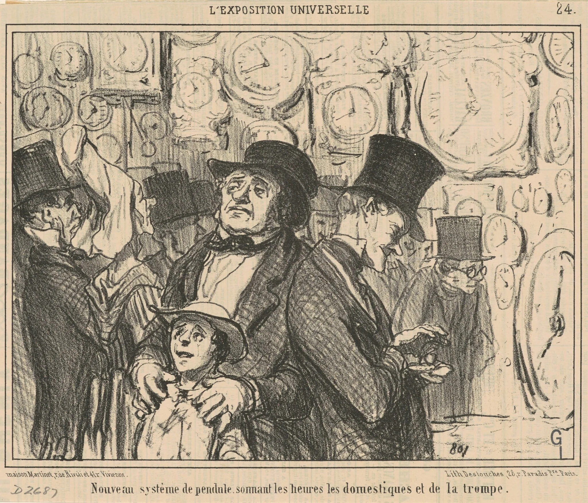 Nouveau système de pendule ..., by Honoré Daumier, ink, 1855