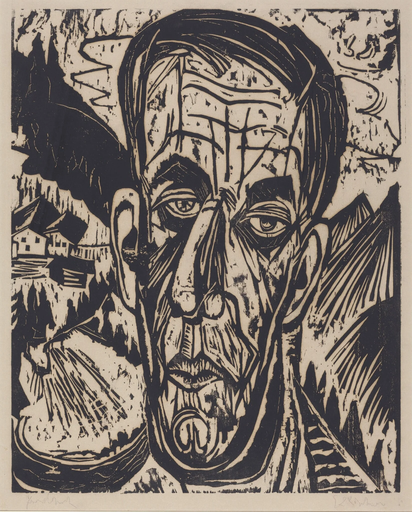 Head of van de Velde, Bright (Kopf van de Velde, Hell), by Ernst Ludwig Kirchner, ink, 1917