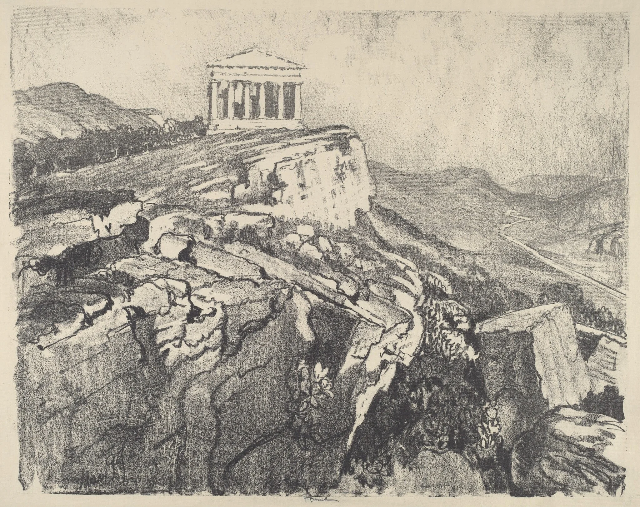 The Temple of Concord on the Wall, Girgenti, by Joseph Pennell, ink, 1913