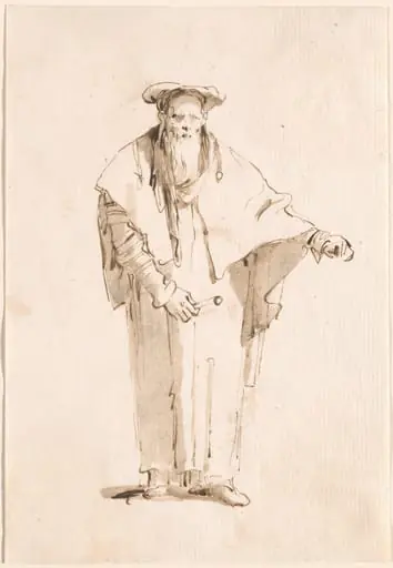 A Standing Oriental Holding a Rod