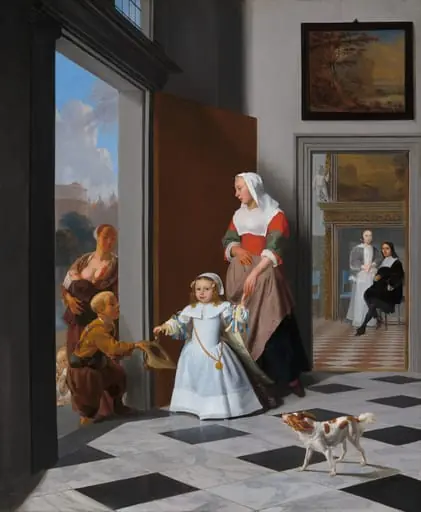 A Nurse and a Child in an Elegant Foyer