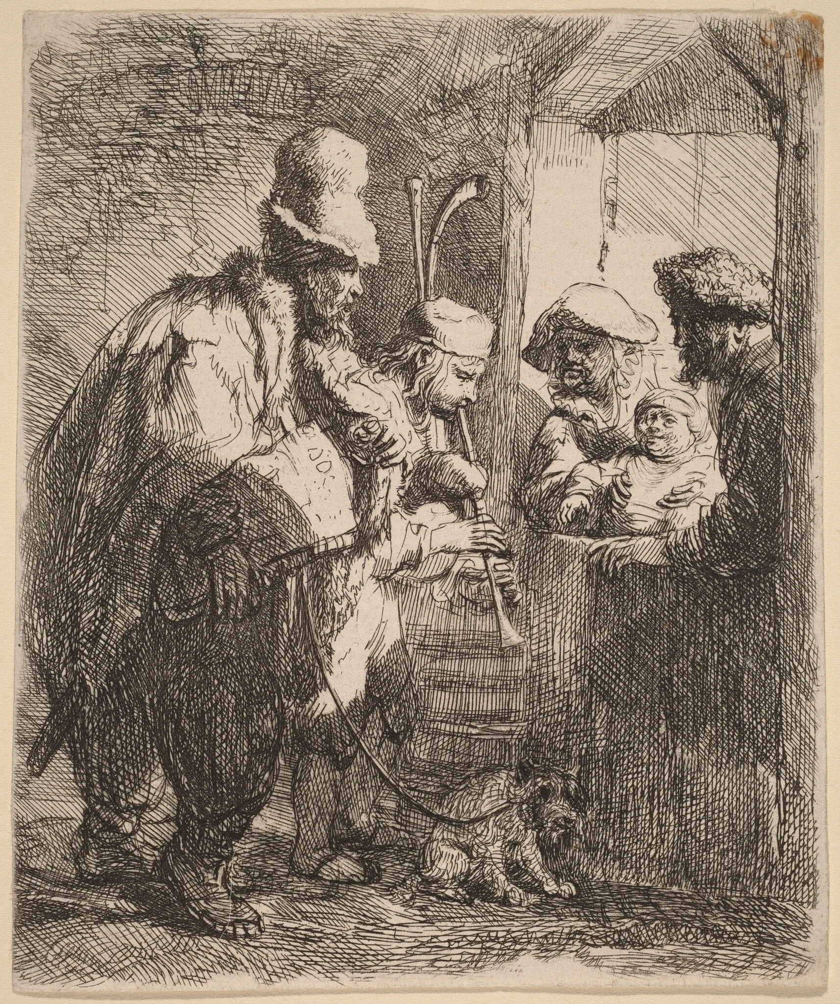 The Strolling Musicians, by Rembrandt, ink, 1635