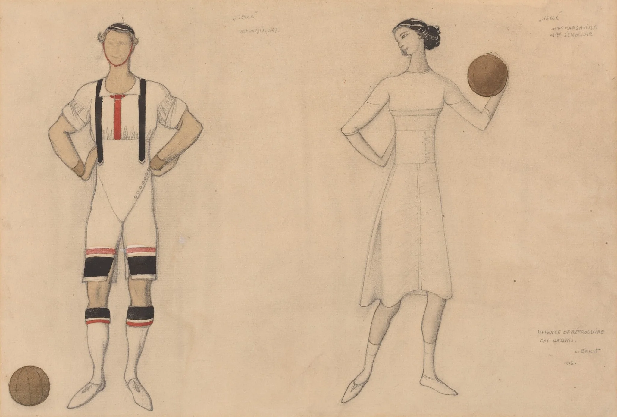 Costume Study for "Jeux", by Lev Samoilovich Bakst, chalk, 1913