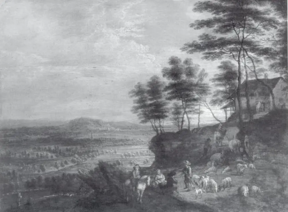 Landscape with Herd of Cattle before a Panoramic View