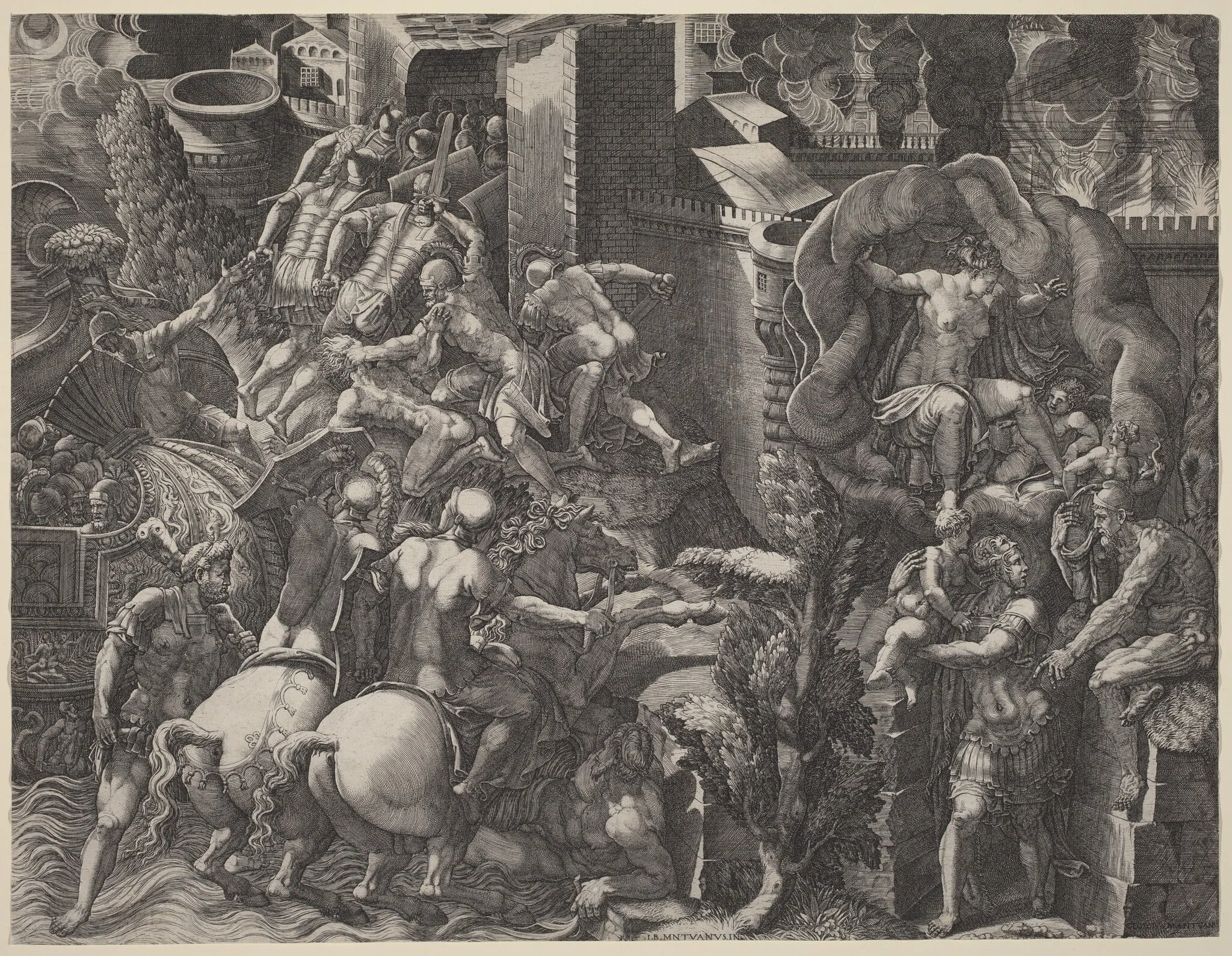 The Fall of Troy and the Escape of Aeneas, by Giorgio Ghisi, ink, 1545