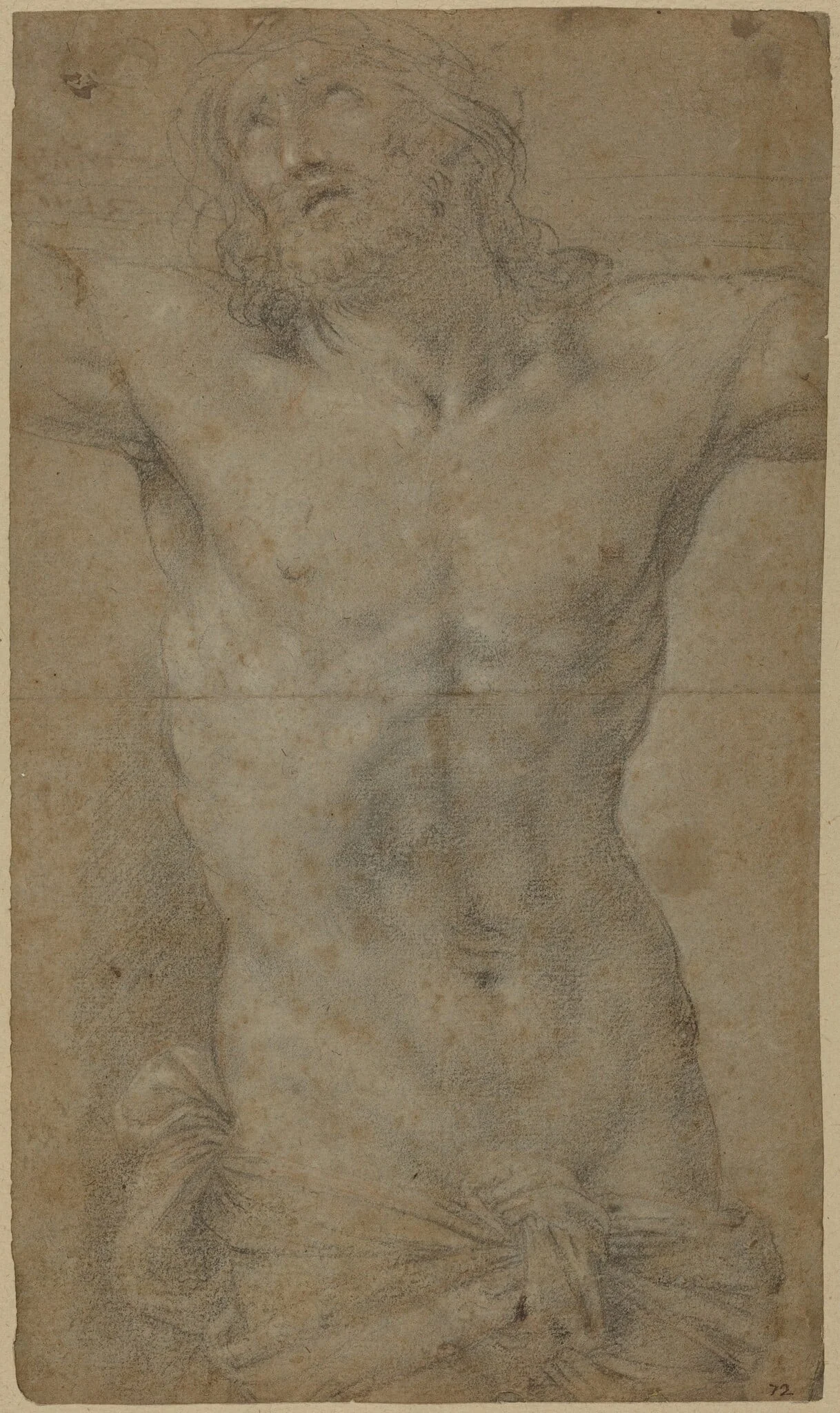 Torso of Christ on the Cross, by Guido Reni, chalk, 1616