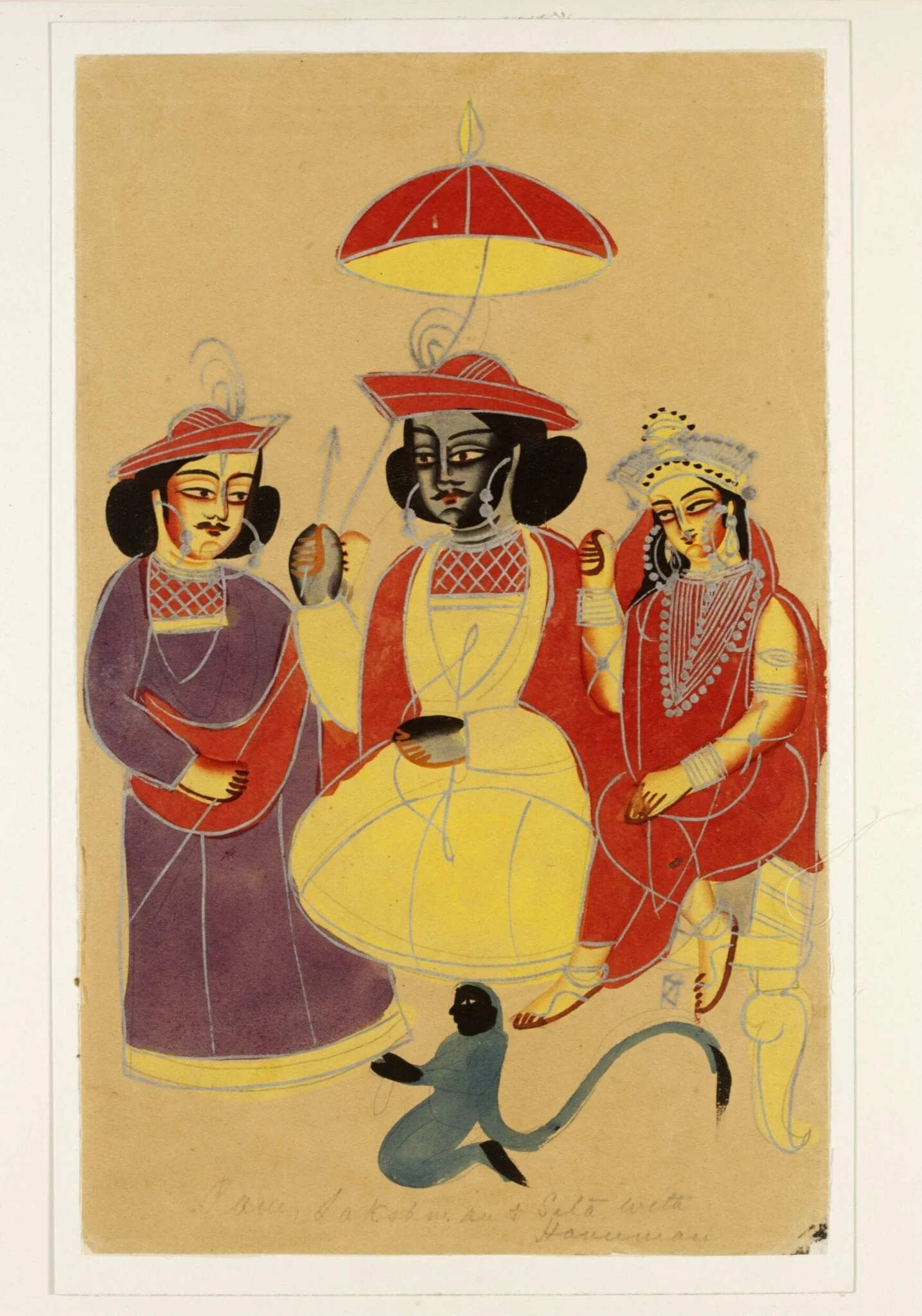 Rama, Lakshmana and Sita, by Unknown, paint, 1885