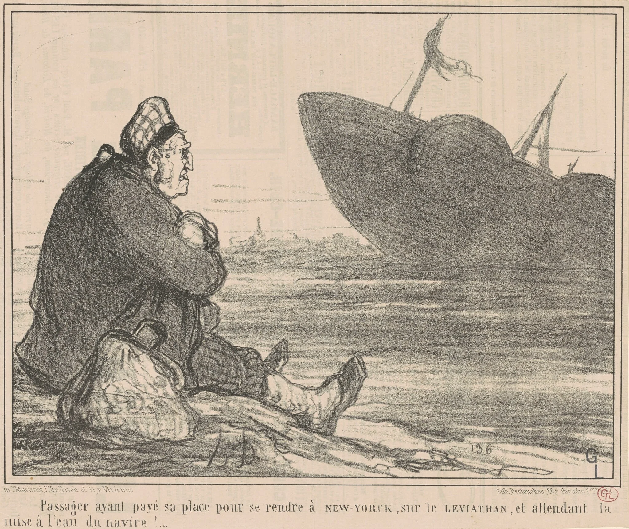 Passager ayant payé ... pour se rendre a New-York, by Honoré Daumier, ink, 1858