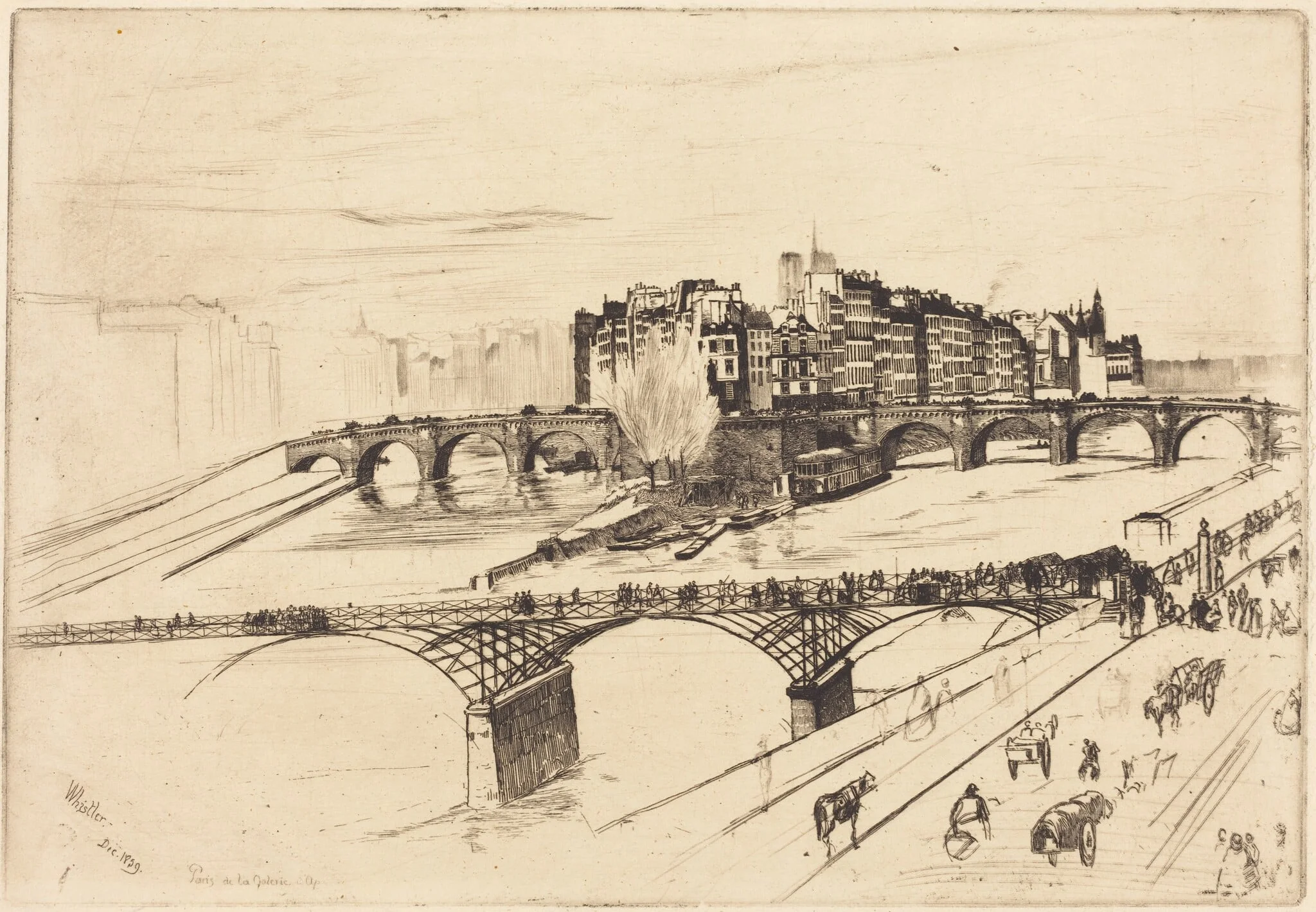 Isle de la Cité, Paris, by James McNeill Whistler, ink, 1859