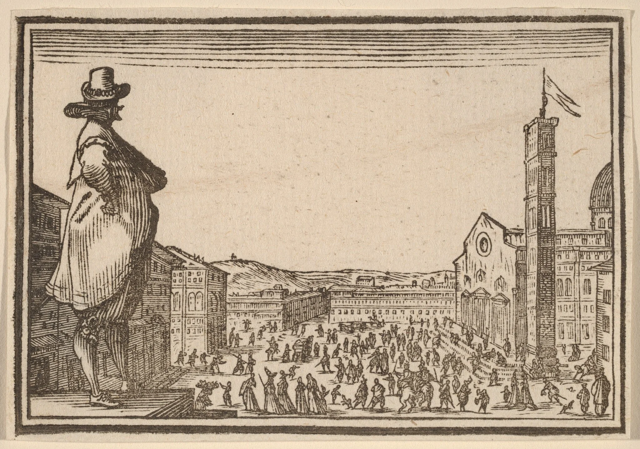 Piazza del Duomo, Florence, by Edouard Eckman, ink, 1621