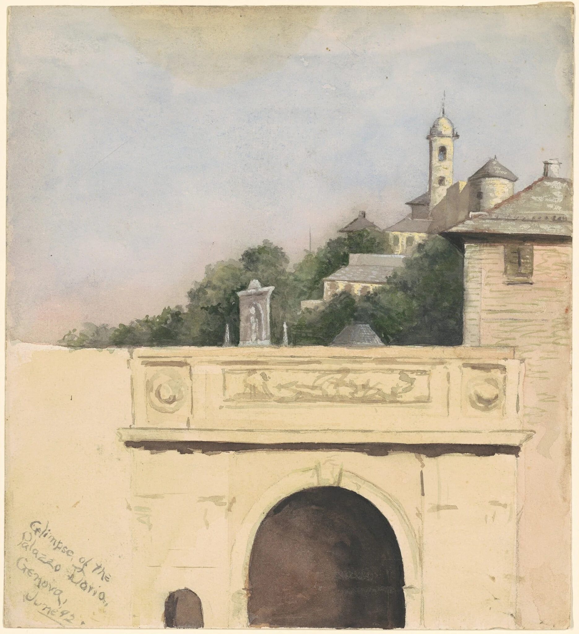 Glimpse of the Palazzo Doria, Genova, by Marietta Minnigerode Andrews, graphite, 1892