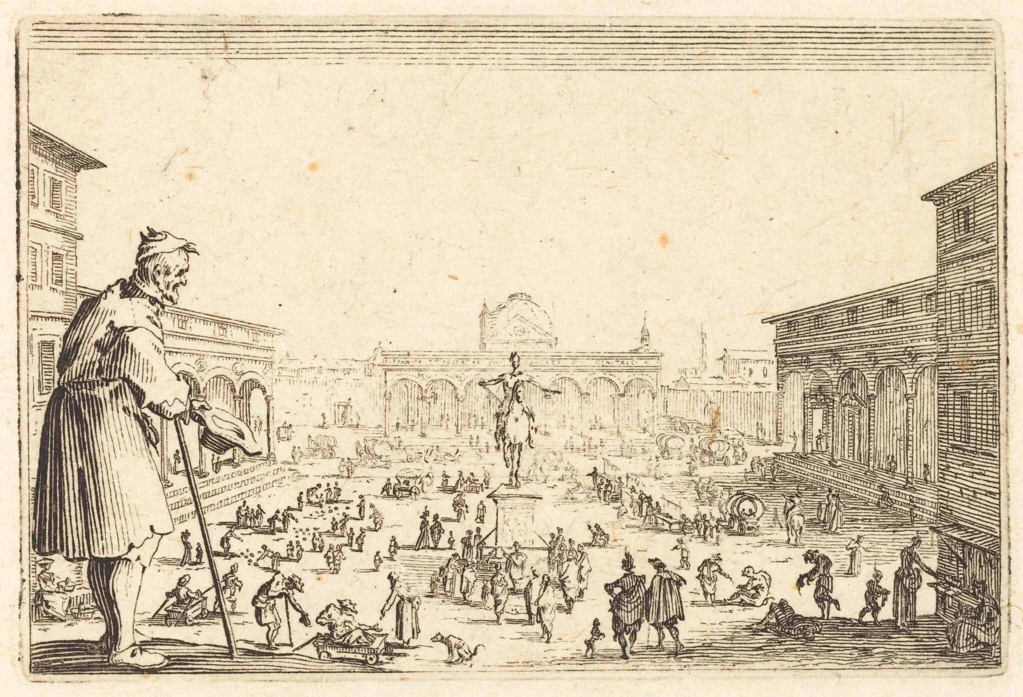 Piazza SS. Annunziata, Florence, by Jacques Callot, ink, 1622