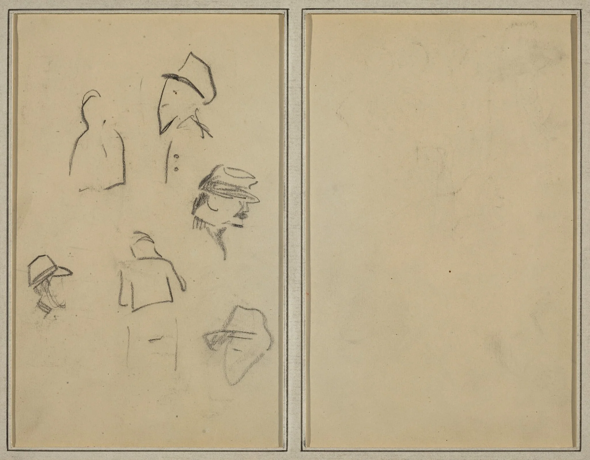 Four Heads and Two Figures [verso], by Paul Gauguin, crayon, 1886