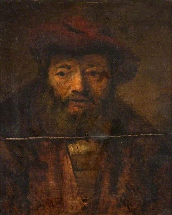 Head of a Bearded Man, by Rembrandt, oil, 1645