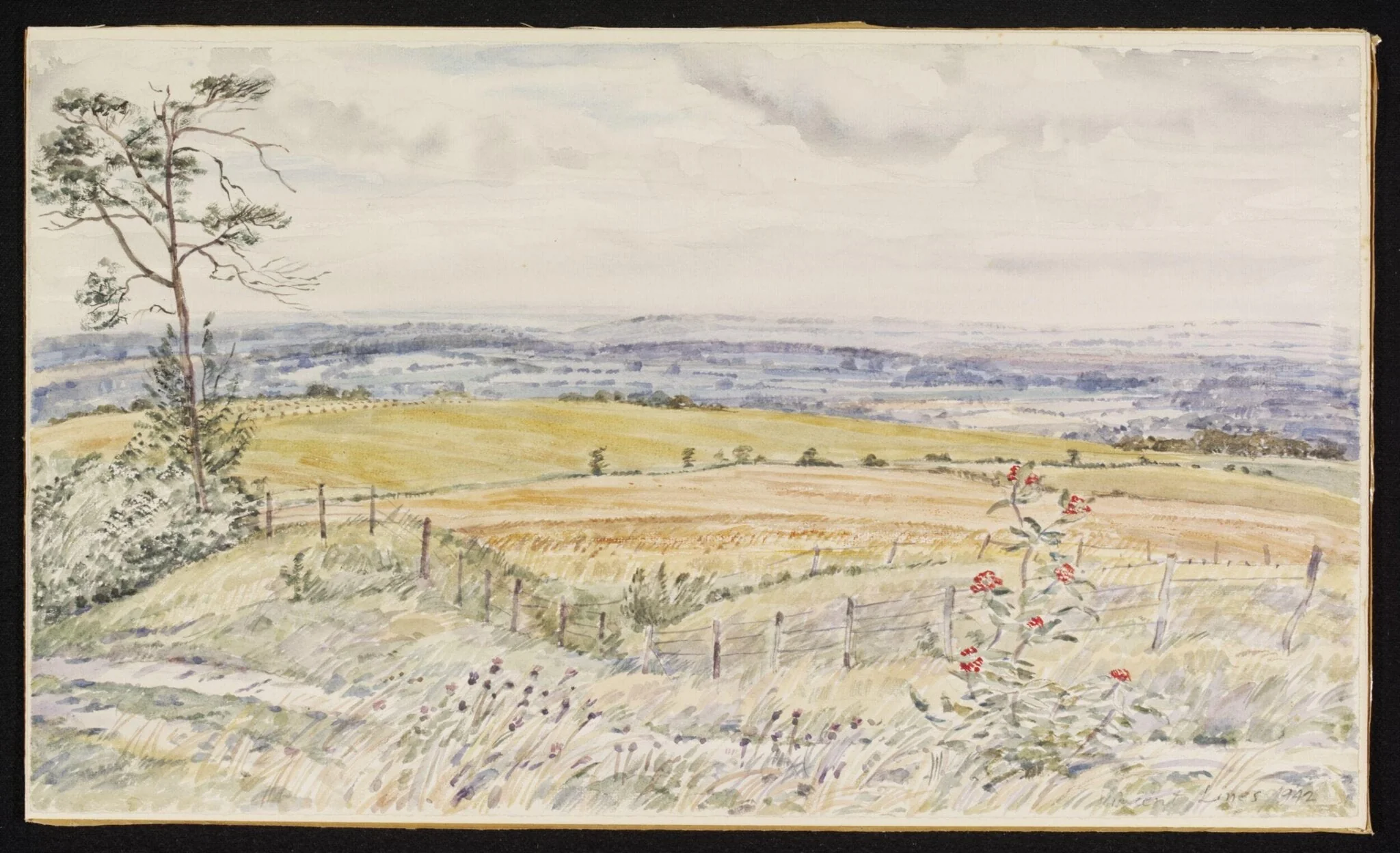 View from Calne Golf Course near Heddington, by Lines, watercolor, 1942