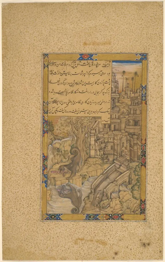 The Greedy Dog, from a lost manuscript based on the Anwar-i Suhayli or the Iyar-i Danish