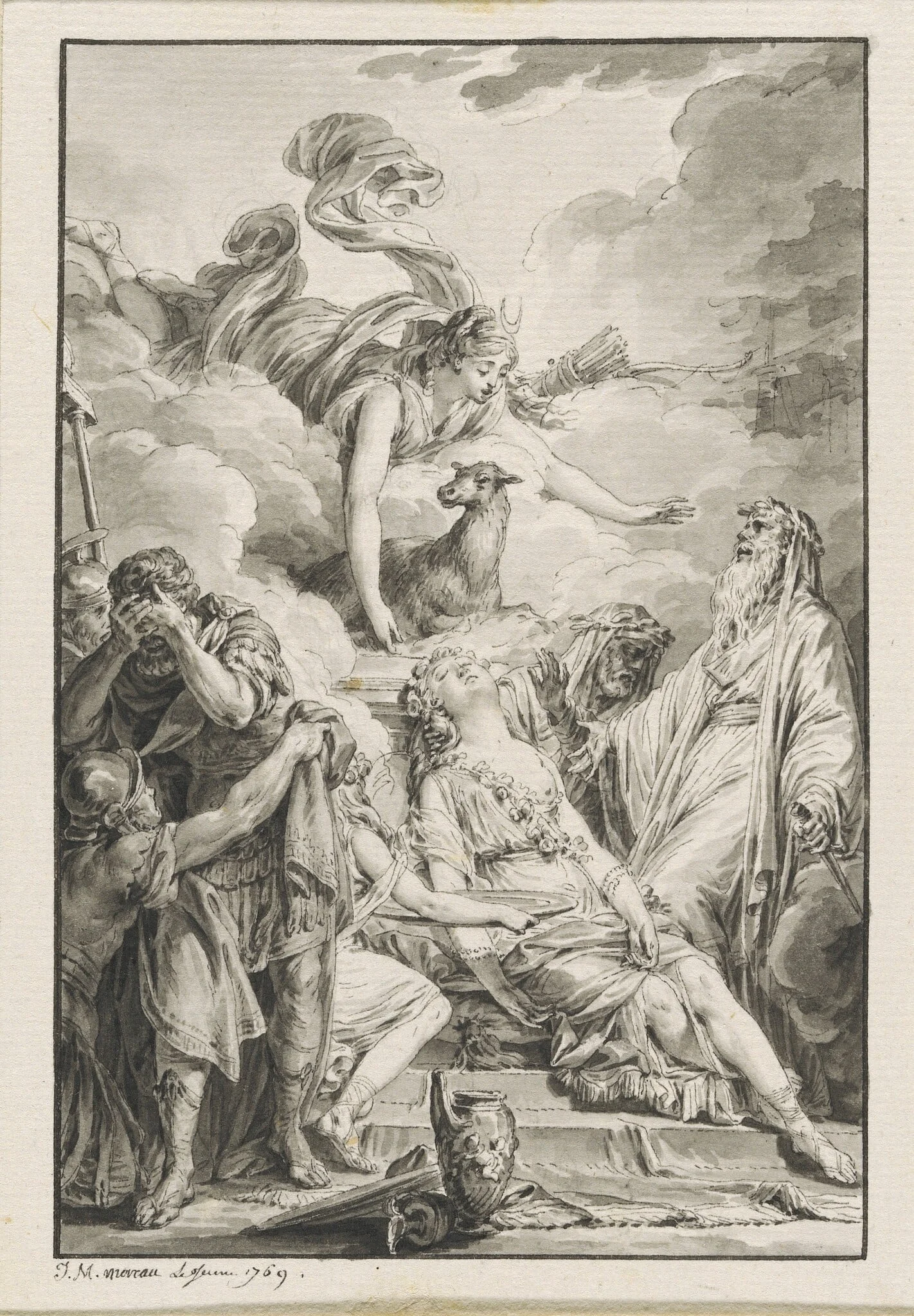 The Sacrifice of Iphigenia, by Jean-Michel the Younger Moreau, ink, 1769