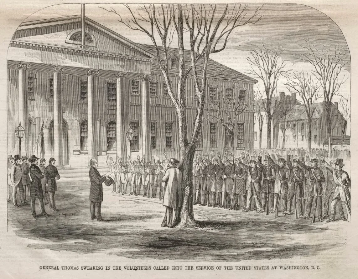General Thomas Swearing in the Volunteers Called into the Service of the United States at Washington,  D.C., by Winslow Homer, 1861