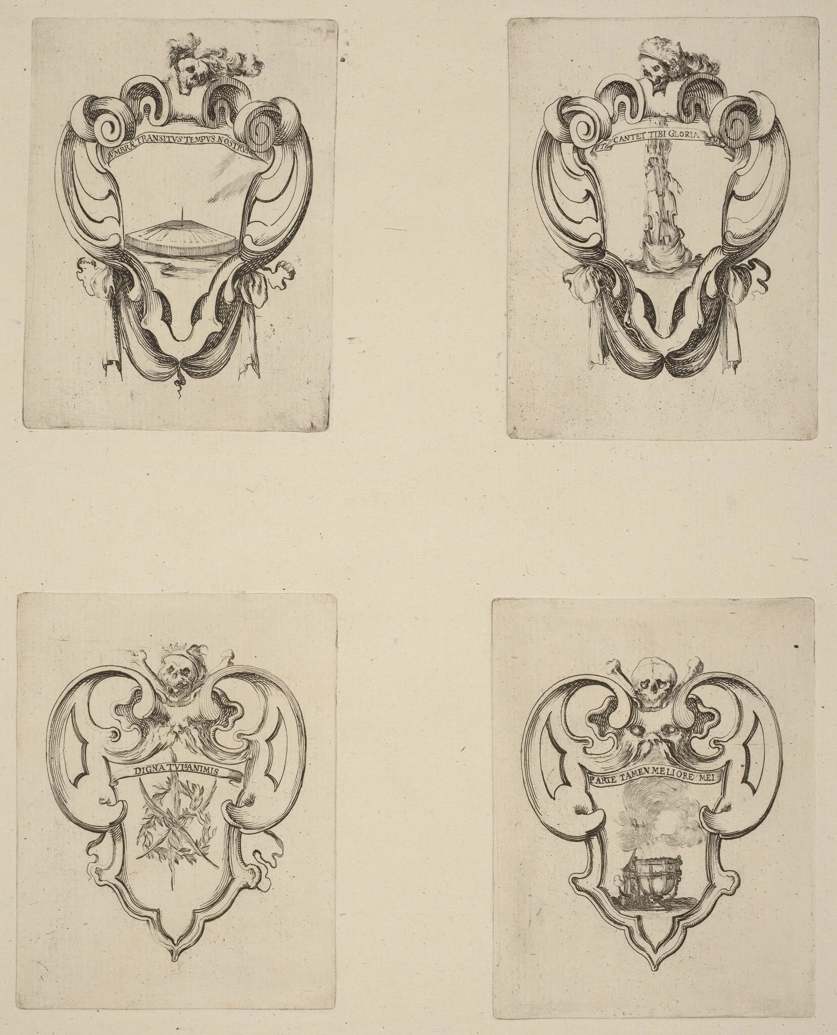 Four Emblems for the Funeral of Prince Francesco de Medici, by Stefano Della Bella, ink, 1637