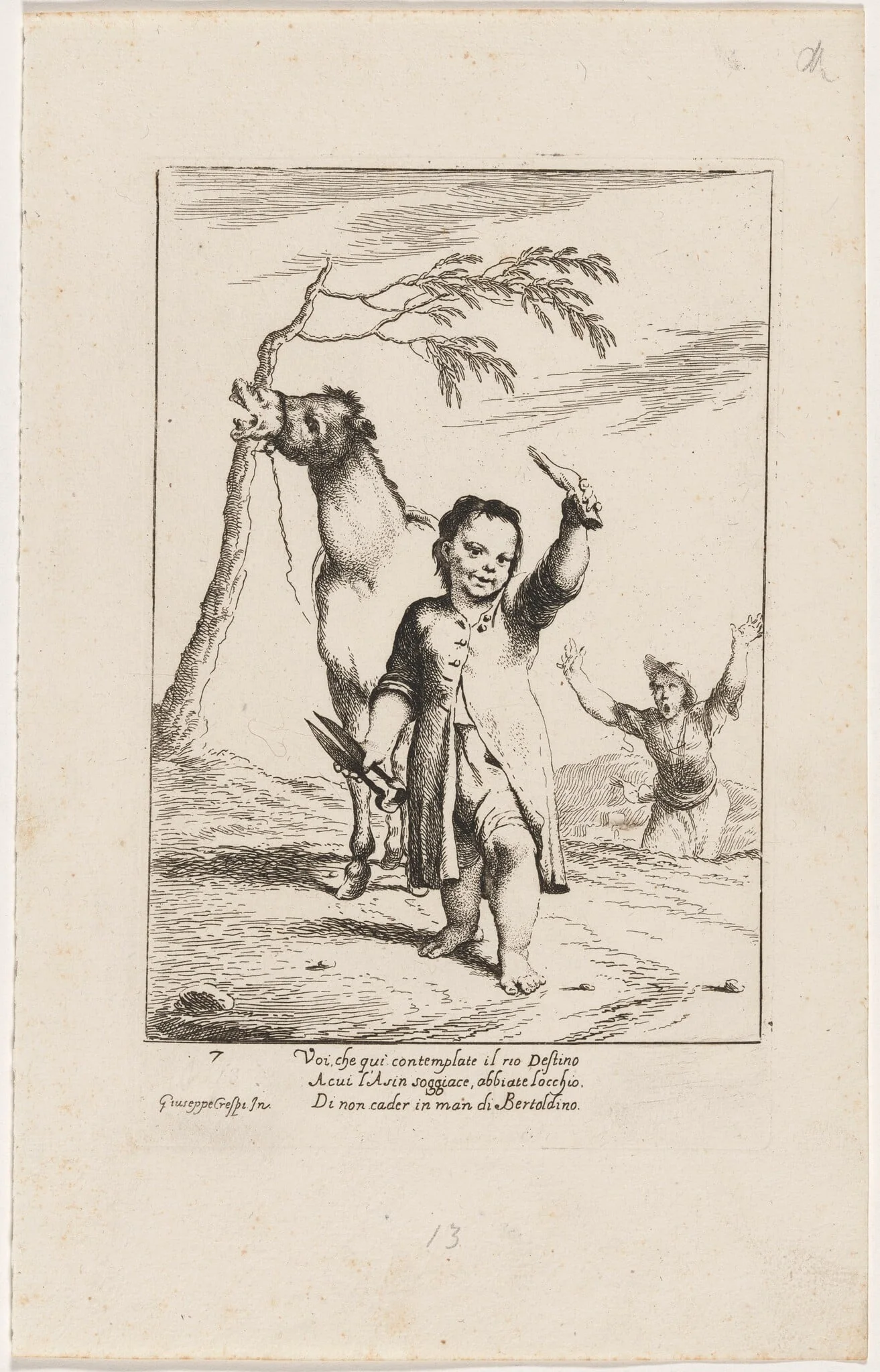 Bertoldino Cutting Off the Donkey's Ears, by Giuseppe Maria Crespi, ink, 1712