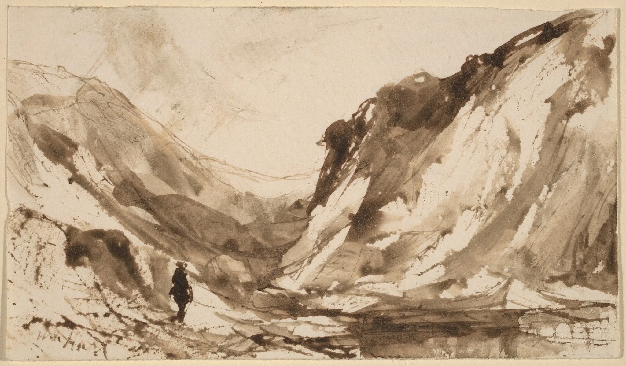 Deep Valley in Mountainous Landscape, by William Hart, ink, 1858