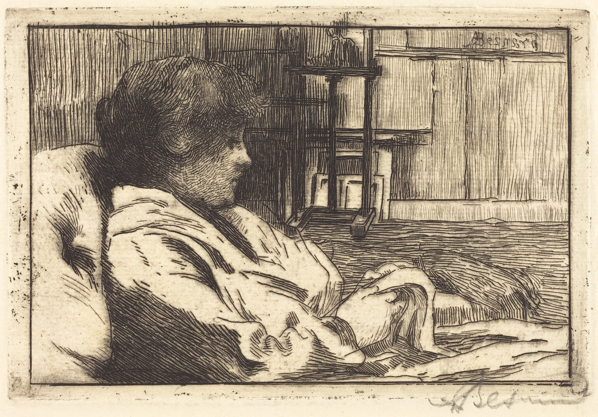 Woman Reading in the Studio (La Lecture dans l'atelier), by Paul-Albert Besnard, ink, 1887