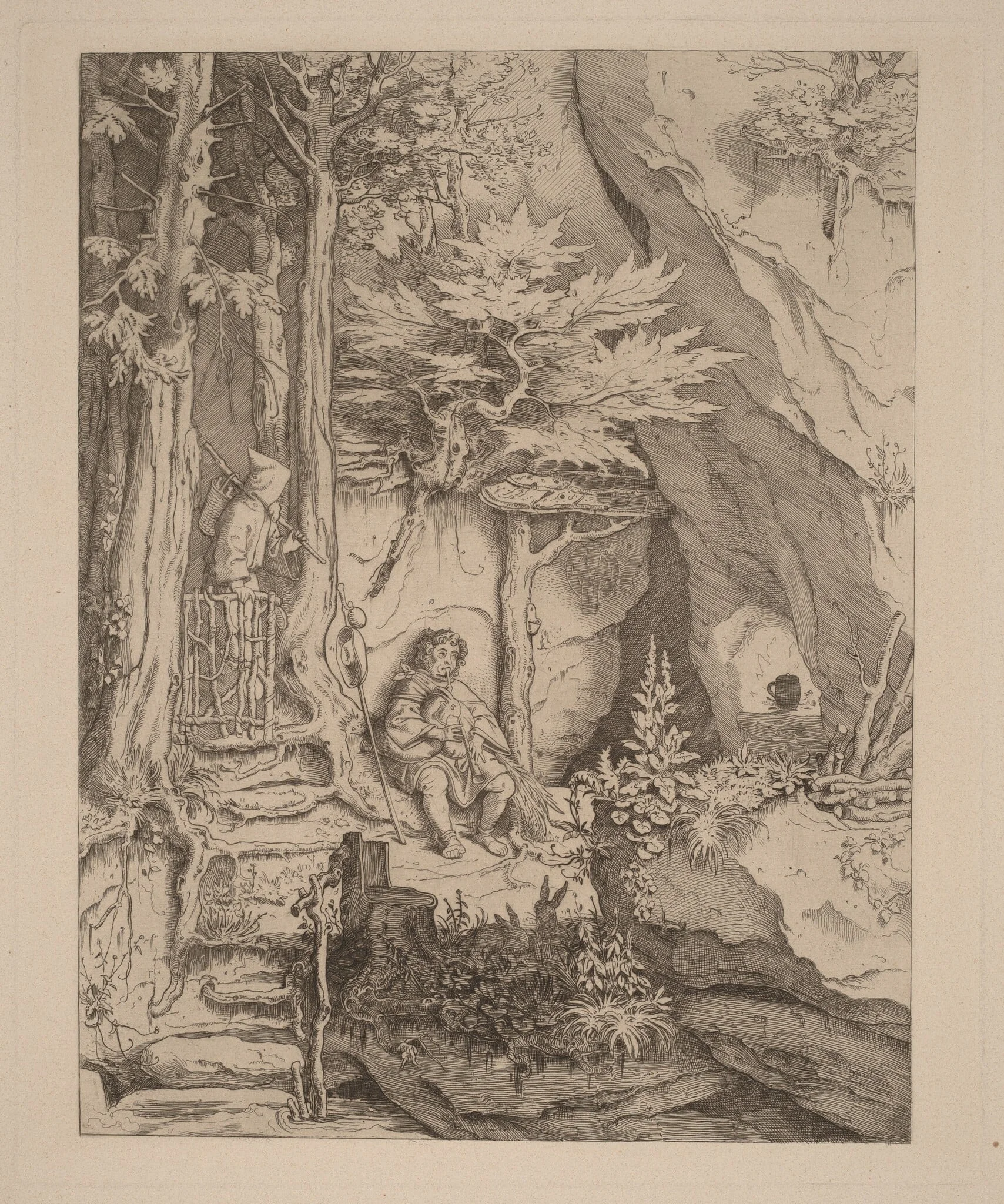 A Monk with a Bagpipe Player