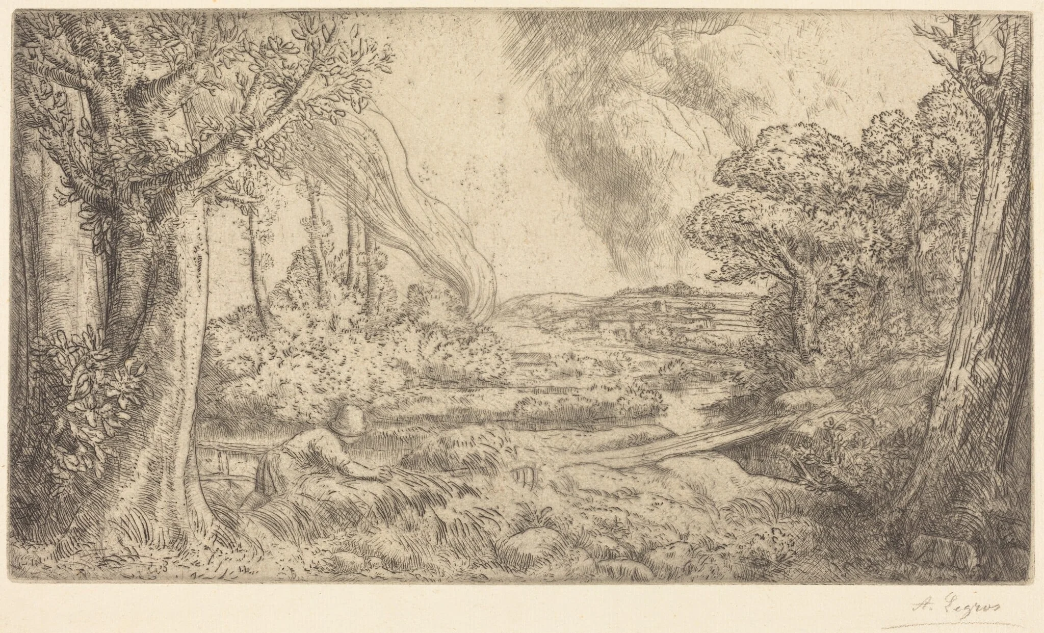 Landscape (Paysage), by Alphonse Legros, ink, 1874