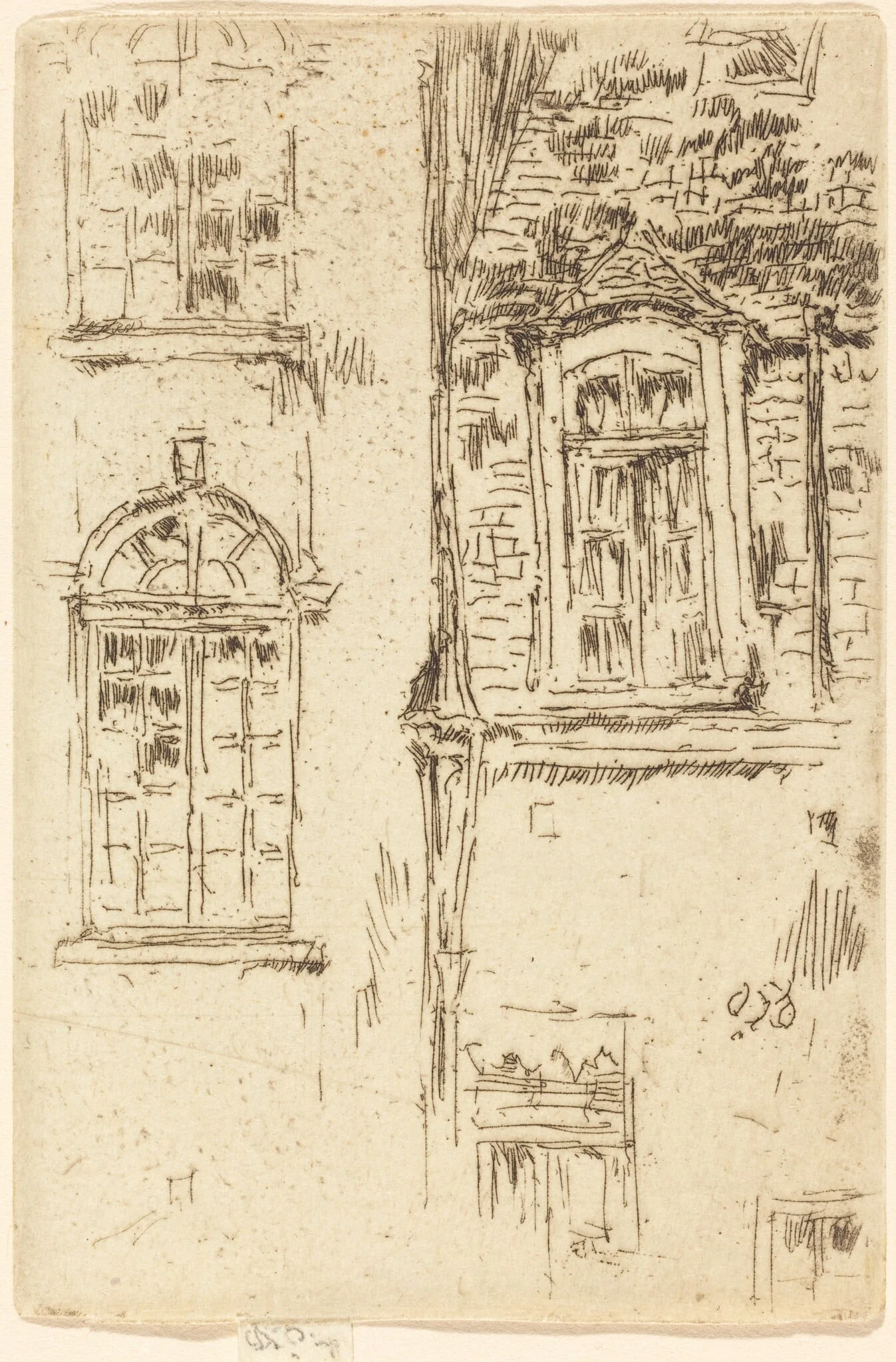 Windows Opposite Hotel, Bourges, by James McNeill Whistler, ink, 1888