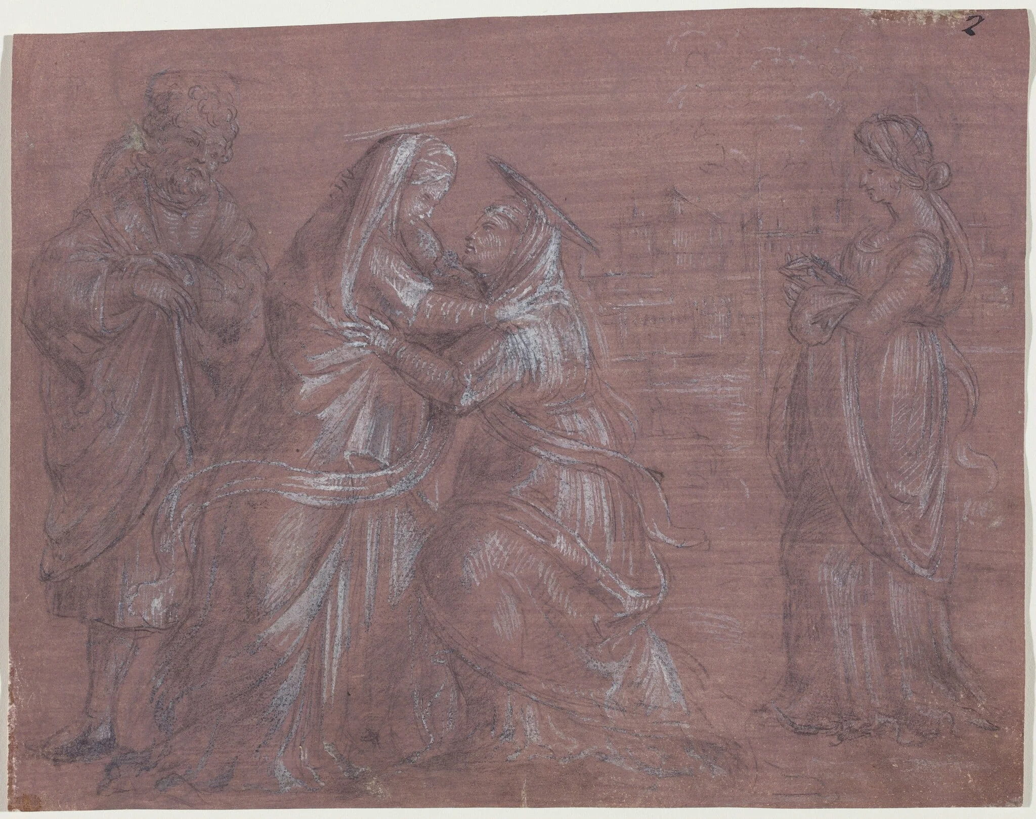 The Visitation, by Florentine 16th Century, chalk, 1520