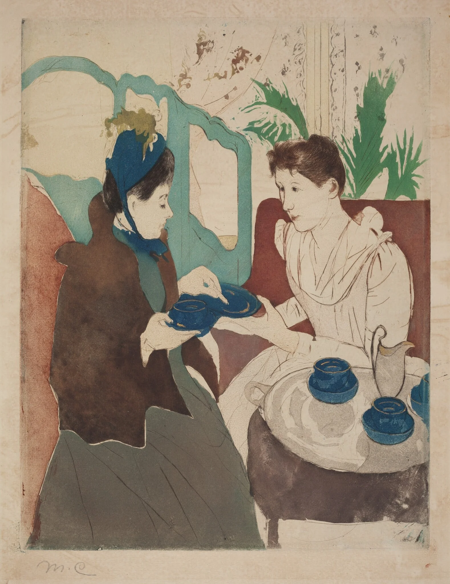 Afternoon Tea Party, by Mary Cassatt, ink, 1890