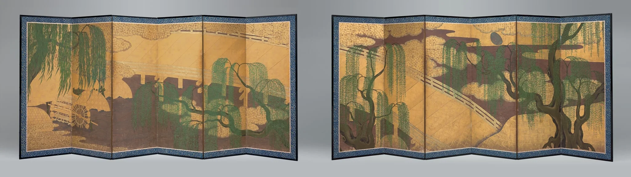 Willow Bridge and Waterwheel, by Hasegawa Sôya, ink, 1650