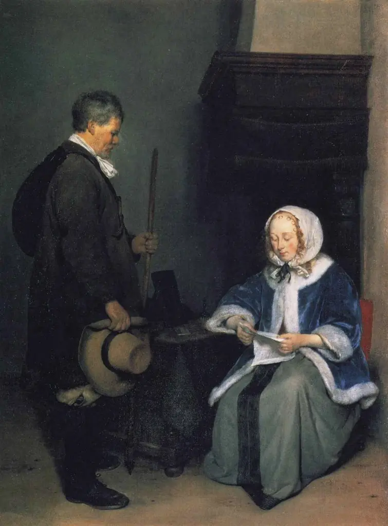 Sitting Lady Reading a Letter with a man